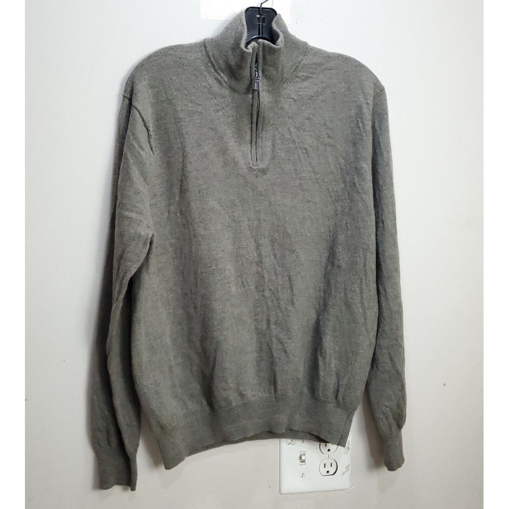 Jos A Bank Traveler 100% Merino Wool 1/4 Zip‎ Pullover Sweater Dark Gray Mens  L